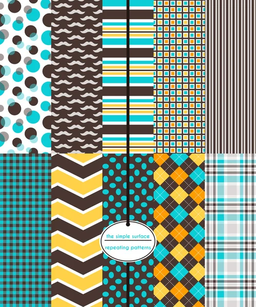 Seamless patterns for scrapbook paper, cards, gift wrap, fabric, backgrounds and more. Mustache, stripe, plaid, argyle, polka dot prints. Father's Day or masculine birthday paper. Collegiate, preppy, classic, retro style. Stock Illustration