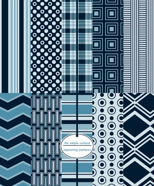 Navy seamless patterns for scrapbook paper, cards, backgrounds, fabric and more. Stripe, plaid, chevron, polka dot, rectangle, squares and abstract prints. Navy blue. Classic, retro, modern, geometric style. Masculine. Royalty Free Stock Vectors
