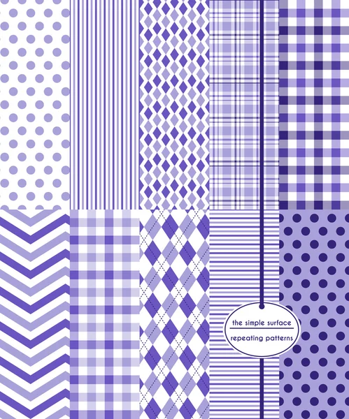 Lavender purple seamless patterns for gift wrap, fabric, scrapbook paper, backgrounds, baby shower paper and more. Polka dots, stripes, diamond, plaid, gingham, chevron and argyle prints. Classic, contemporary pattern swatches. Vector Graphics