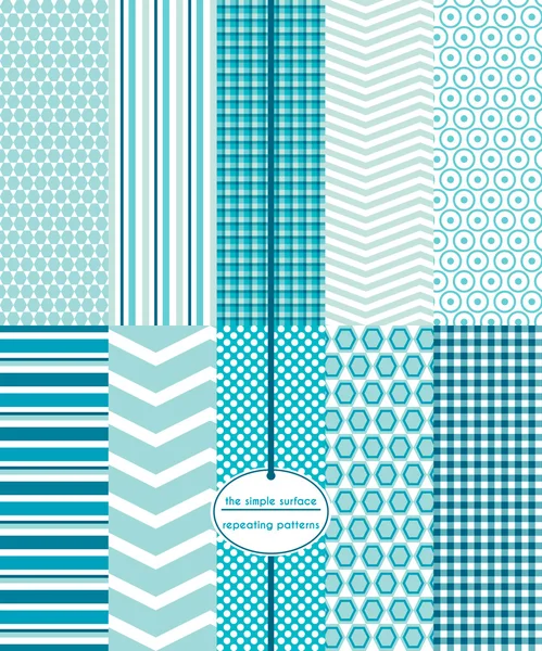 Teal seamless patterns for fabric, backgrounds, gift wrap, scrapbook paper and more. Includes honeycomb, stripe, chevron, gingham/plaid and circle prints. Teal blue, turquoise geometric prints. Modern, abstract, contemporary style. Royalty Free Stock Illustrations