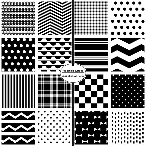 Black and white seamless patterns for scrapbook paper, fabric, cards, invitations, gift wrap, backgrounds and more. File includes: polka dots, chevrons, stripes, plaids, bow ties and more. Classic, modern, retro, style. Royalty Free Stock Vectors
