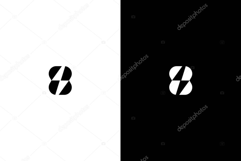 S8 or Number 8 Thunder Logo Design with Black and White Background.