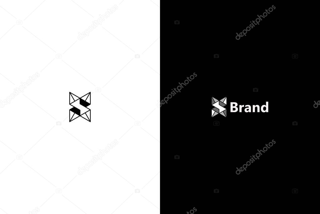 Gem Thunder Letter X or XS Monogram Logo Design with Black and White Background.