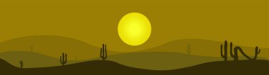 Night sky, full moon in the desert mountains, cactus, natural scenery for background illustration.