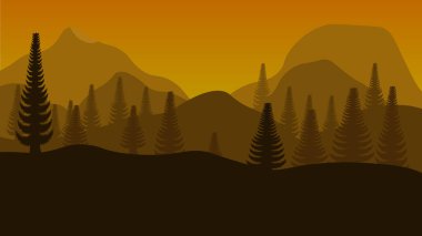 Mountain range and pine forest view Vector file