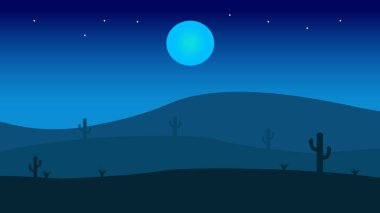 Night sky in desert mountains cactus nature landscape for background illustration Vector file