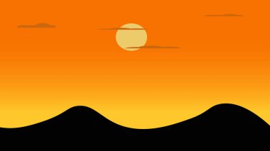 Sunset view yellow sky black mountain shadow background illustration vector file
