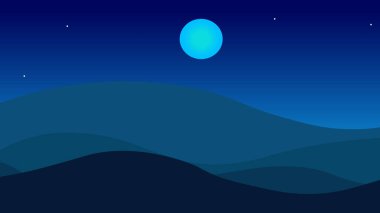 Night view in the desert shadow mountain background illustration vector file