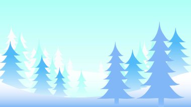 Çam ormanlarının arka planında. Vadideki çam ağaçlarının resmi tatil arka planı olarak kullanılıyor. Vektör dosyası.