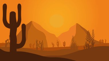 Bir kaktüs silueti ve Batı Teksas Çölü 'nün tasviri..