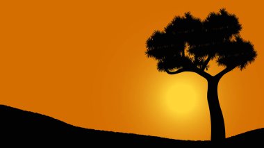 Afrika 'daki siyah ağaç siluetinin gün batımı çizimi