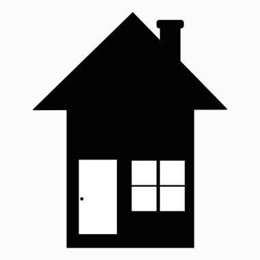 Pencereleri ve bacası olan bir evin silueti, çizgi film tarzı çizim