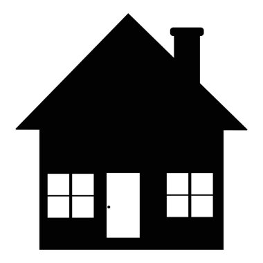 Bacalı, çizgi film tarzlı, resimli bir evin silueti.