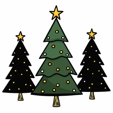 Parıldayan ışıklarla süslenmiş yeşil bir Noel ağacı ve Noel için tepesinde bir yıldız.