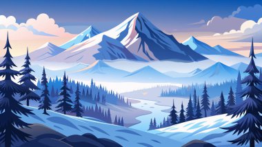 Noel kış manzarası kar yağışı ve çam ormanı resimleriyle dolu.