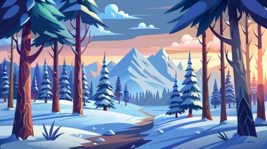 Noel kış manzarası kar yağışı ve çam ormanı resimleriyle dolu.