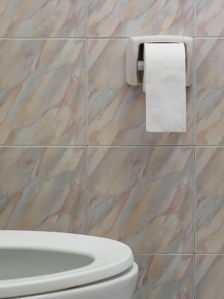Marmorerad vattentoalett och toalettpapper rulle — Stockfoto