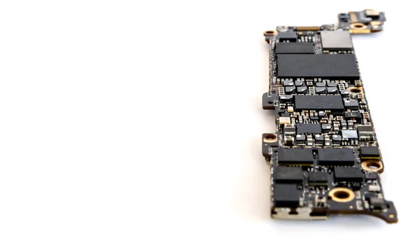 Smartphone circuit board isolate, Selective focus — Stock Photo, Image