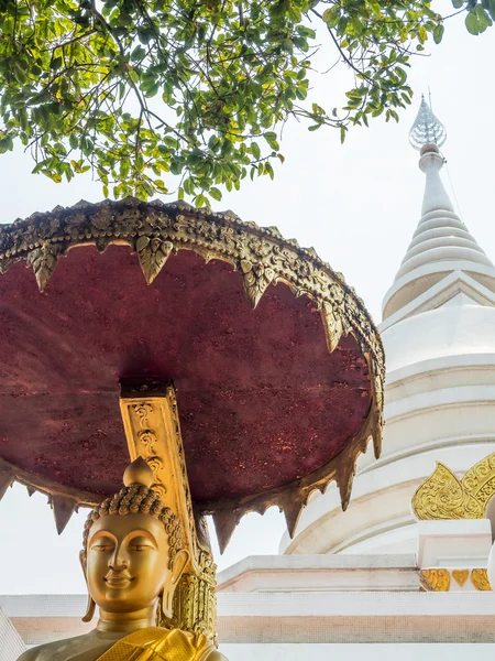 Gyllene Buddha-statyn och vita Pagoda — Stockfoto