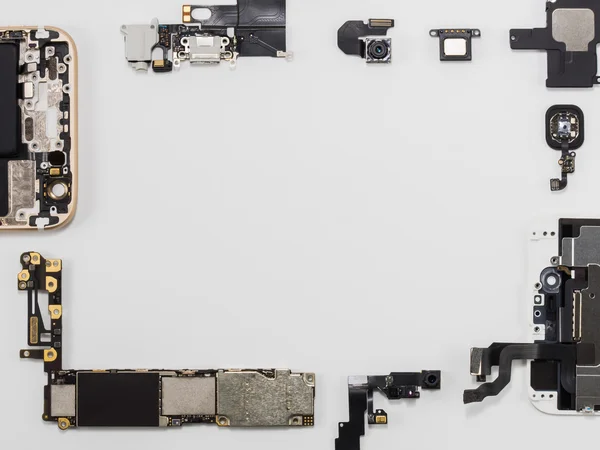 Top view of smart phone components isolate — Stock Photo, Image