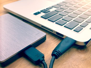 External hard drive connected to laptop computer clipart