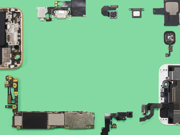 Flat Lay of smart phone components isolate — Stock Photo, Image