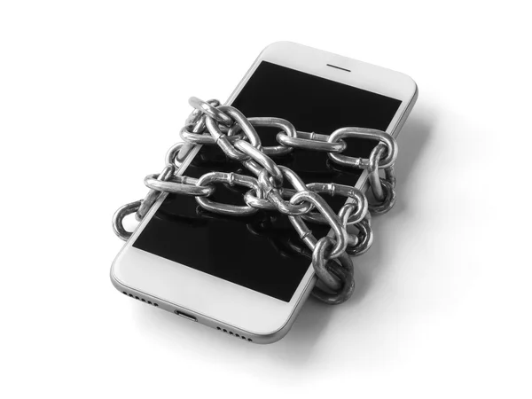 Teléfono móvil con cadena aislada — Foto de Stock