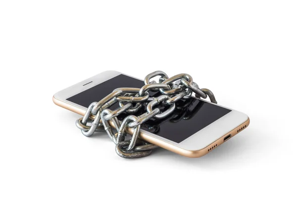 Handy mit verschlossener Kette isoliert — Stockfoto
