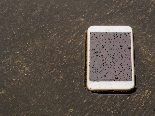 Kat sel üzerinde ıslak akıllı telefon düştü