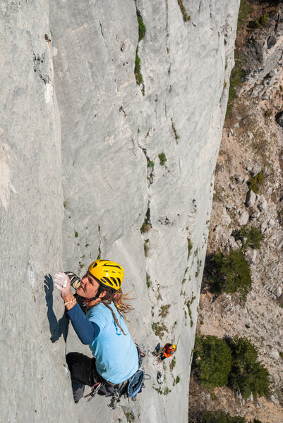 Climber climbing on the rock.