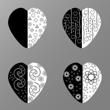 Siyah ve beyaz desenli vektör siyah beyaz Kalpler 