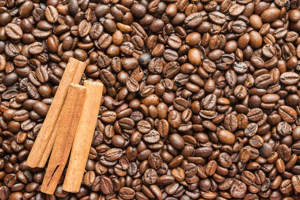 Palitos de canela y granos de café — Foto de Stock