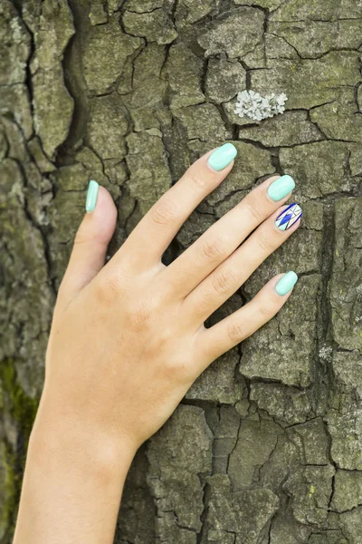 La mano de la chica en el árbol — Foto de Stock