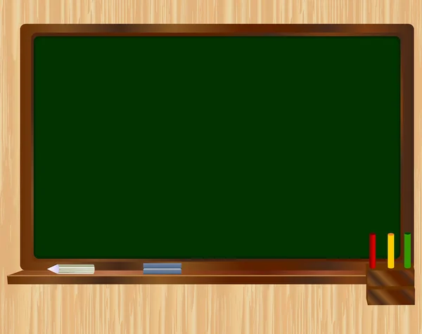 School green Board on wooden background. Realistic vector illustration. — Stock Vector