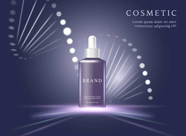 Cosmetic product ads template on black background with light and DNA.