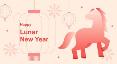 Fenerler ve atlarla yeni yıl şablonu.