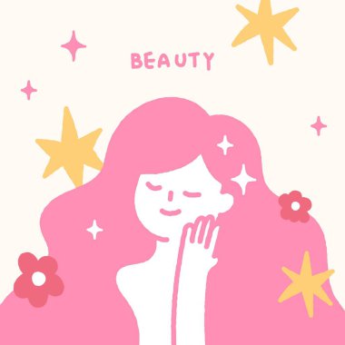 Cilt bakımı konsepti güzel kadın ve yıldızlarla el çizimi.