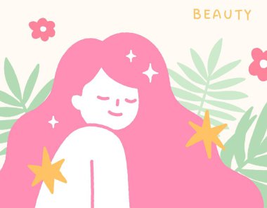 Cilt bakımı konsepti güzel bir kadınla el çizimi çizimi ve ayrılıklar.