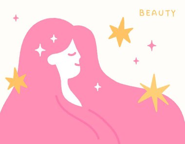 Cilt bakımı konsepti güzel kadın ve yıldızlarla el çizimi.