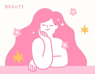 Cilt bakımı konsepti güzel kadın ve yıldızlarla el çizimi.