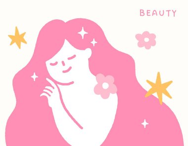 Cilt bakımı konsepti güzel kadın ve yıldızlarla el çizimi.