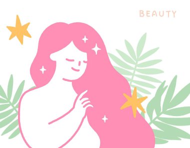 Cilt bakımı konsepti güzel saçlı güzel bir kadının el çizimi..