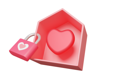 Evde asma kilitli bir kalp kilidi. Aile anahtarları. İzole edilmiş arka planda Sevgililer Günü konseptin kutlu olsun. element yaratıcı tasarım ilişkisi tutkuyu hissetmek güzel üç boyutlu canlandırma