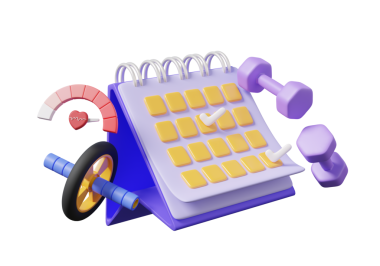 Jimnastik egzersiz konsepti için randevu takvimi planlama yönetimi. Dambıl ve tekerlekli araç kalp atış hızı izole arka planda. sağlıklı bakım aktivitesi spor yaşam tarzı. 3d resimleme