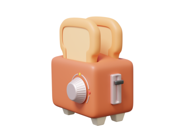 İzole edilmiş arka planda turuncu tost makinesi simgesi. Modern tasarım elektronik alet gereç pişirme, kızarmış ekmek pişirme, kahvaltı. 3d resimleme ögesi