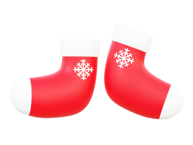 Noel çorabı çifti kar sembolü grafik dekoratif şeffaf png arka planda izole. En az çizgi film tarzı. 3d resimleme