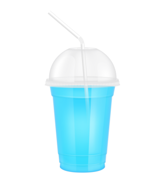 Plastik bardaktaki meyve suyu gibi şeffaf. Bardak kapaklı ve saman tüplü. Tasarım için mavi su. Menü kafesi ya da restoranlar için. Paketleme içeceği 3D Gerçekçi PNG.