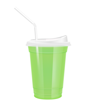 Plastik bardaktaki meyve suyu gibi şeffaf. Yudum kapaklı ve saman tüplü bardak. Tasarım içeceği için yeşil su. Menü kafe veya restoranlar için. Paketleme içeceği 3D Gerçekçi PNG.