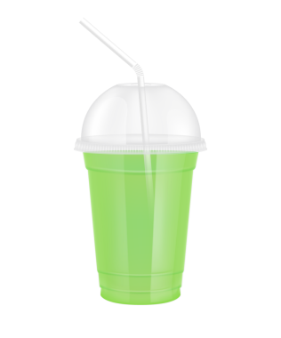 Plastik bardaktaki meyve suyu gibi şeffaf. Bardak kapaklı ve saman tüplü. Tasarım içeceği için yeşil su. Menü kafe veya restoranlar için. Paketleme içeceği 3D Gerçekçi PNG.