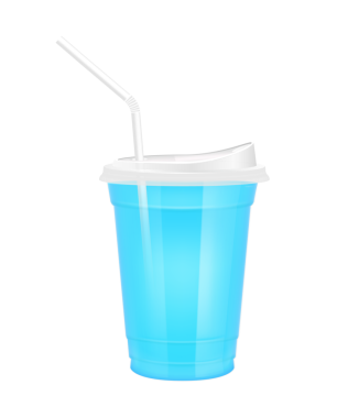 Plastik bardaktaki meyve suyu gibi şeffaf. Yudum kapaklı ve saman tüplü bardak. Mönü kafesi ya da restoranlar için mavi su. Paketleme içeceği 3D Gerçekçi PNG.